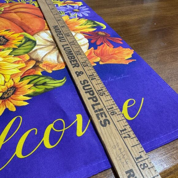 Welcome Fall Garden Flag Small Autumn Flowers Pumpkins Sunflowers 12x18 - Picture 4 of 5